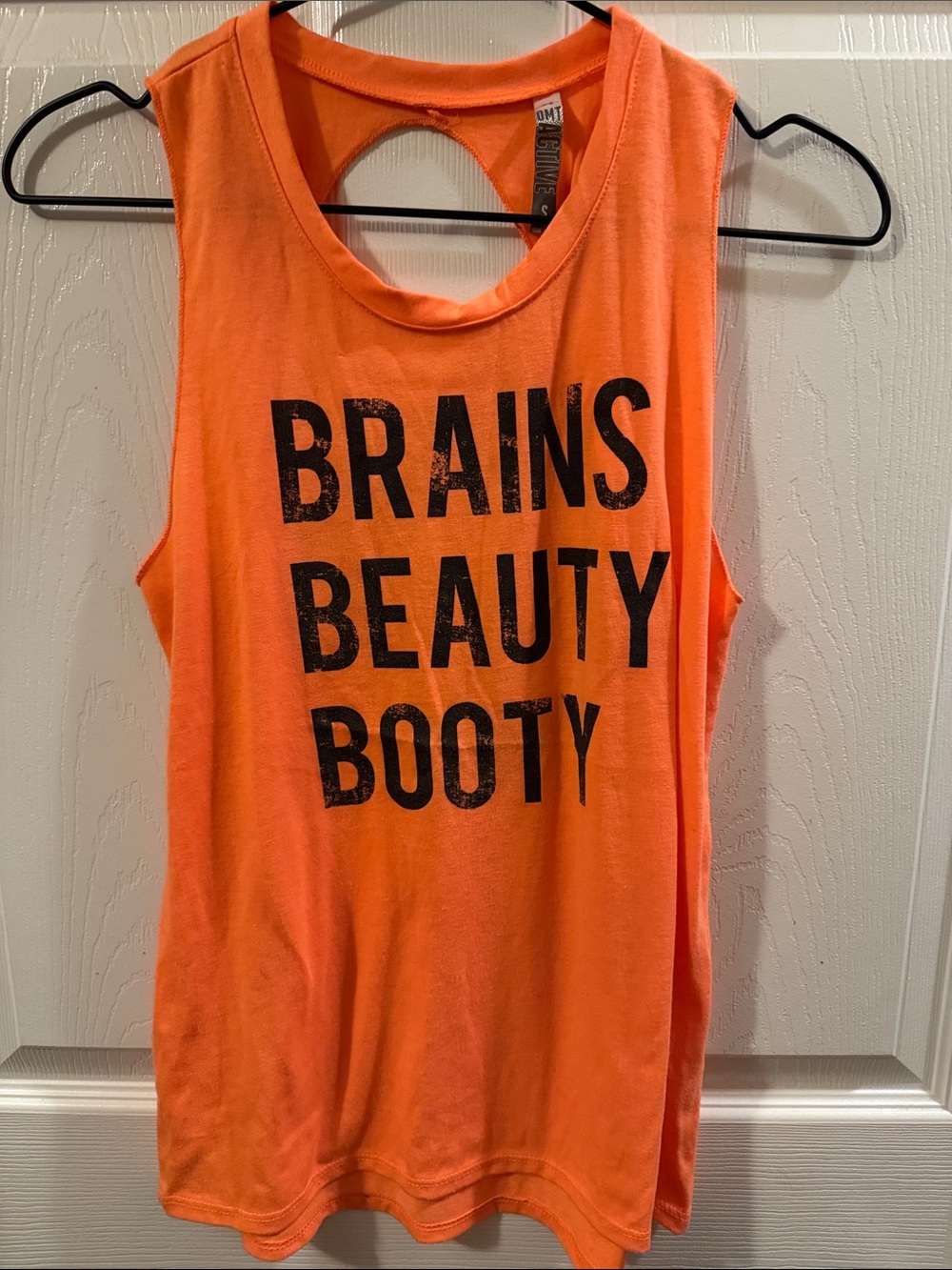 Women’s Orange Graphic Muscle Tank – Brains Beauty Booty